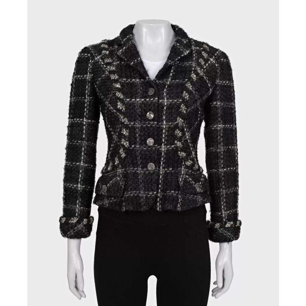 Chanel Vintage Black Tweed Fitted Jacket, Sz 38/M